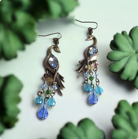 Vtg. Heidi Daus Peacock  Dangle Earrings - Picture 2 of 4